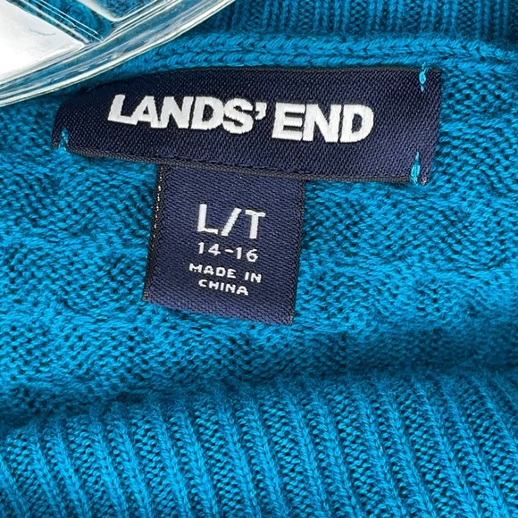 Turquoise cable knit turtle neck long sweater - Picture 3 of 4